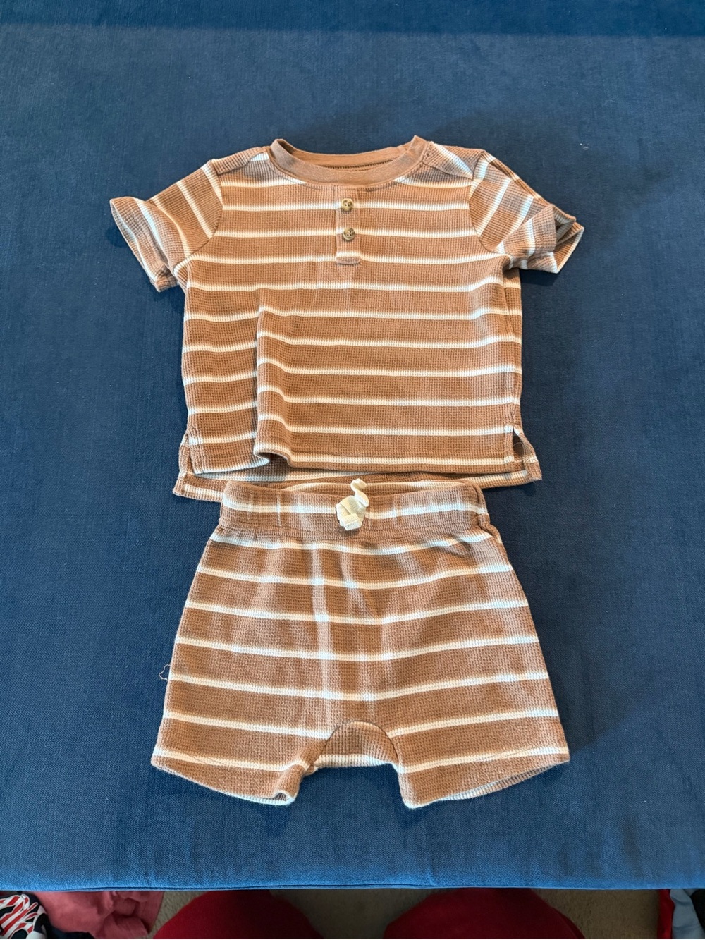 Carters Striped Ribbed Tan & White Baby Two-Piece Set